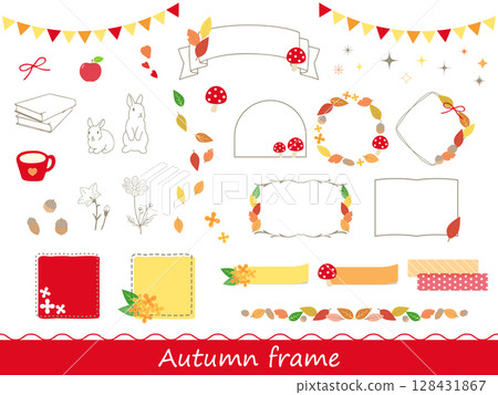 一組以秋天為主題的可愛手繪裝飾和框架的插圖素材 一組以秋天為主題的可愛手繪裝飾和框架的插圖素材 128431867
