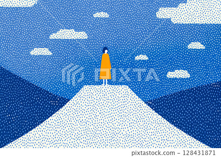 富士山和人物的藝術插圖 128431871