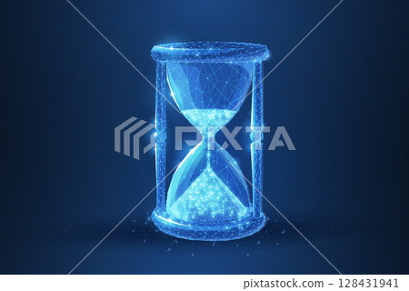 Sandglass. Abstract 3d wireframe lock isolated on blue 128431941