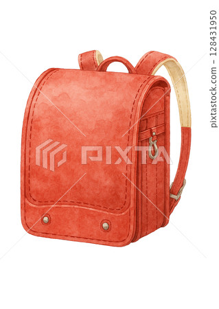 Watercolor illustration of a red school bag 128431950