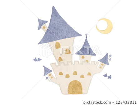 可愛的手繪萬聖節城堡 128432811