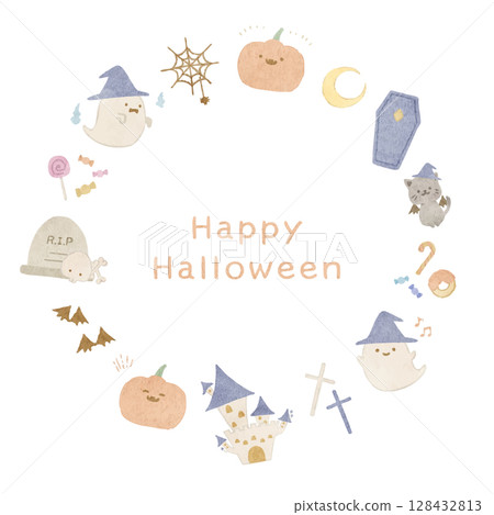 Cute hand drawn halloween circular frame Cute hand drawn halloween circular frame 128432813