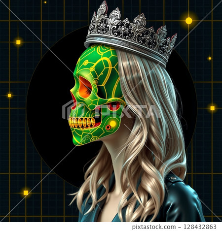 Futuristic Queen with Neon Skull 128432863