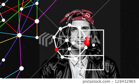 Modern Portrait with Geometric Overlay 128432965