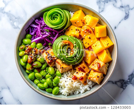 彩色素食生薑醬油蓋飯 2 AI 生成的圖像 128433003