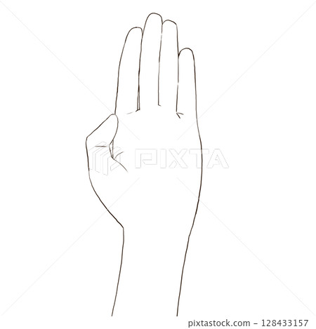 Simple line drawing illustration of a raised hand Simple line drawing illustration of a raised hand 128433157