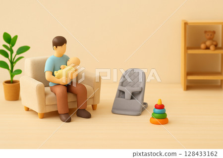 Father and baby's time together during parental leave | Expressed with miniature figures Father and baby's time together during parental leave | Expressed with miniature figures 128433162