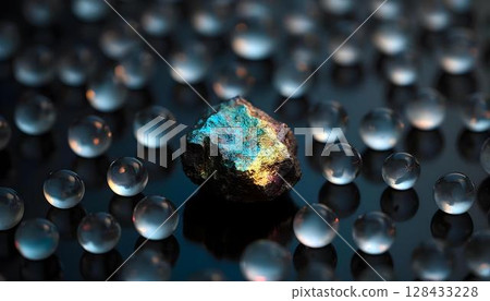 One rough colorful stone among clear marbles, conceptual image for autism and neurodiversity awareness and acceptance 128433228