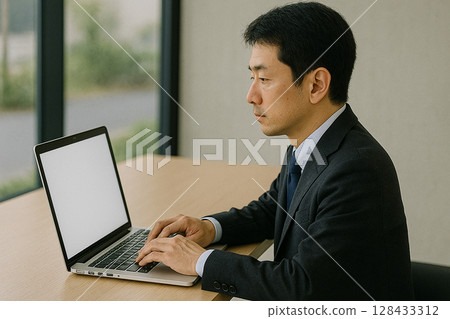 一個在個人電腦上工作的人 128433312
