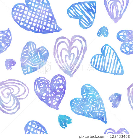 手繪心形無縫圖案（藍色和紫色） 128433468