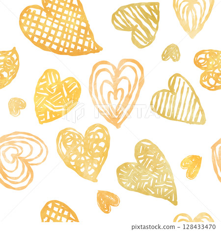 手繪心形無縫圖案（黃色） 128433470
