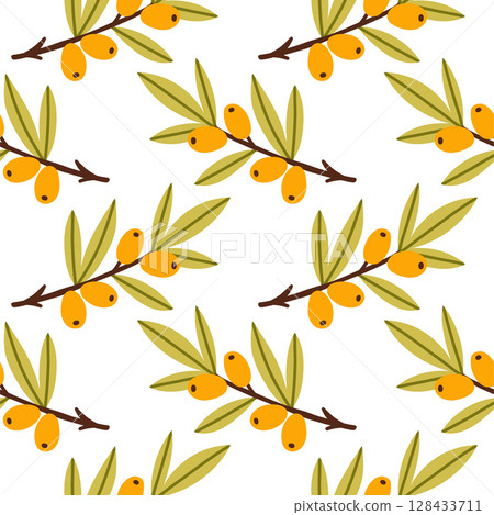 Autumn berry seamless pattern. Fall isolated berries on white background. Square repeat pattern flat design for fall season. Autumn berry seamless pattern. Fall isolated berries on white background. Square repeat pattern flat design for fall season. 128433711