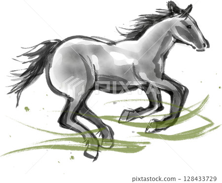 Running horse ink painting illustration Running horse ink painting illustration 128433729