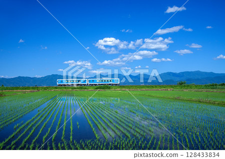 A local train running through the countryside 128433834