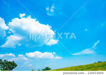 Blue sky and clouds and prairie Blue sky and clouds and prairie 128433844