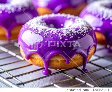 Purple glaze melts in your mouth Ubemochi doughnut 9 AI-generated image Purple glaze melts in your mouth Ubemochi doughnut 9 AI-generated image 128434091