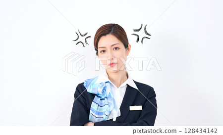 Frustrated female store clerk/receptionist 128434142