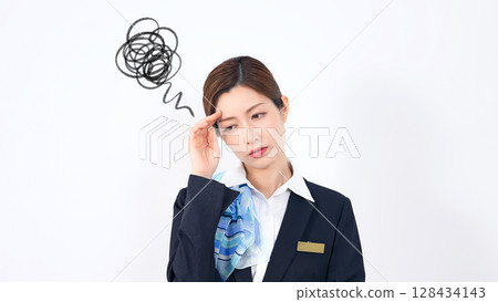 Depressed female clerk/receptionist 128434143