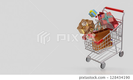 The Gift box  in Shopping cart for marketing or business concept 3d Rendering. 128434190
