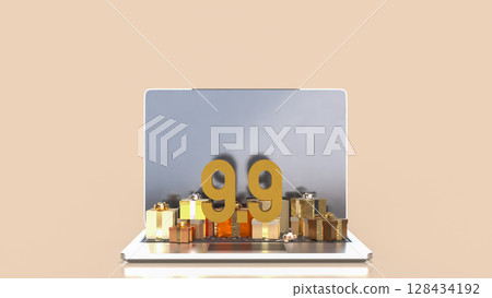 The Gift box  and laptop for 9.9 promotion or business concept 3d Rendering. 128434192