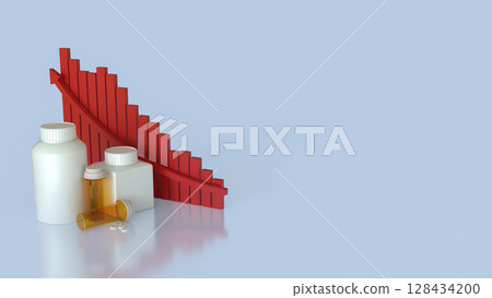 The Drug bottle and red chart for Medical or health concept 3d Rendering. 128434200