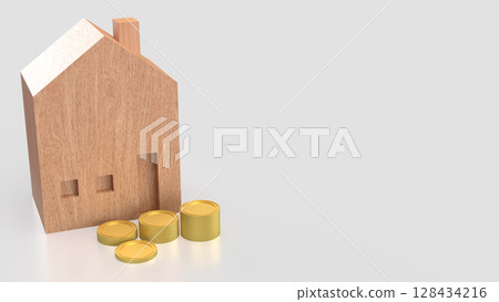 The House and coins for property or real estate concept 3d Rendering. The House and coins for property or real estate concept 3d Rendering. 128434216