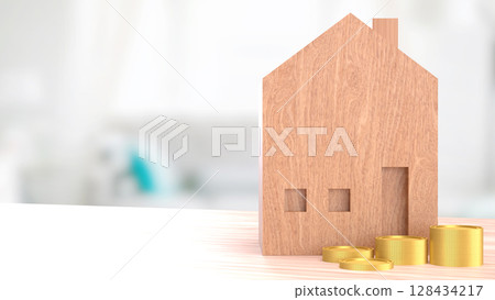 The House and coins for property or real estate concept 3d Rendering. 128434217