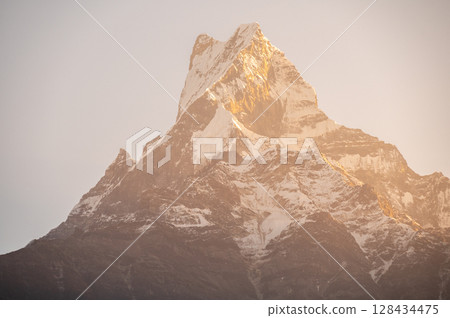 Mt.Machapuchare (Mt.fish tail) at dawn the holy mountain in Annapurna region in Nepal seen from Mardi Himal viewpoint. Mt.Machapuchare (Mt.fish tail) at dawn the holy mountain in Annapurna region in Nepal seen from Mardi Himal viewpoint. 128434475