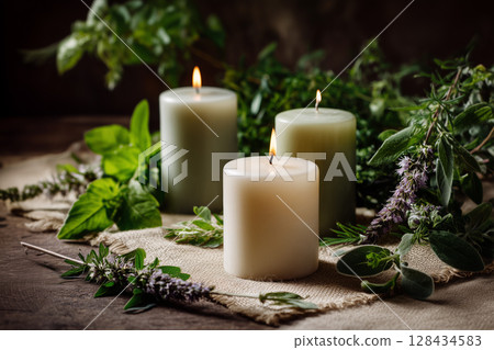 柔和的香薰燭光：放鬆的時光 128434583