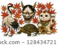 Hannya, crane, maneki-neko and turtle 128434721