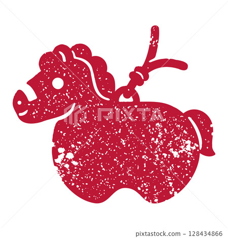 馬圖案黏土鈴鐺印章風格插圖素材 128434866