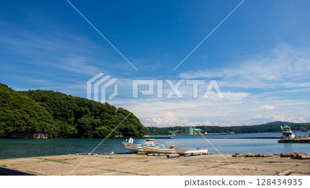 Summer sky and silent harbor 128434935