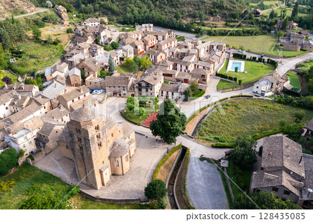 Aerial view of best Hiking trails in Santa Cruz de la Seros, Aragon (Spain). 128435085
