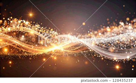 A fantastic space created by lines of light: a sparkling world against a black background 128435237