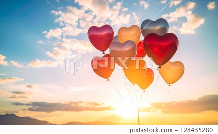 心型氣球飄浮在空中 128435280