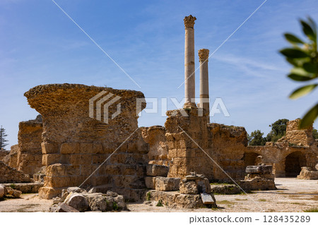Ruins of Roman Baths of Antoninus at Tunisian site of Carthage 128435289