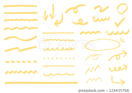 Yellow lines and graffiti drawn with markers of various thicknesses 128435708