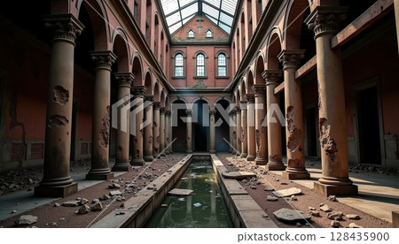 Abandoned classical courtyard in ruins 128435900