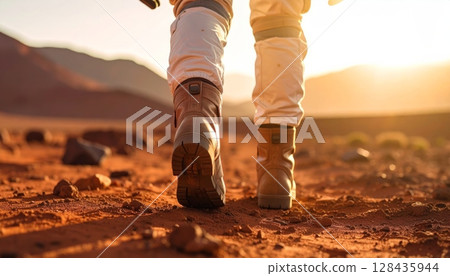 Closeup Astronaut Footsteps on Mars 128435944