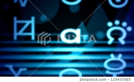 Glowing Symbols in Digital Space 128435985