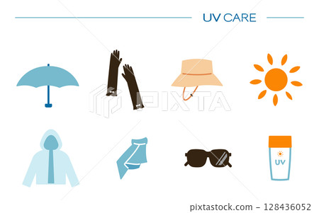 UV protection icon set material color 128436052