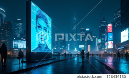 Futuristic Cityscape with Billboards Futuristic Cityscape with Billboards 128436180