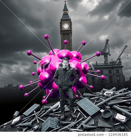 Dystopian Virus in Urban Landscape 128436185