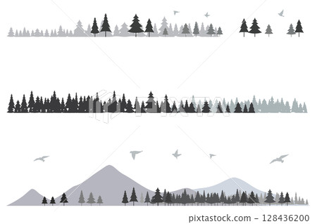 針葉樹和山體輪廓的框架插圖-背景插圖 128436200