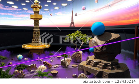 Futuristic Garden With Cosmic Backdrop Futuristic Garden With Cosmic Backdrop 128436214