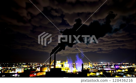 Industrial Skyline at Nighttime 128436216