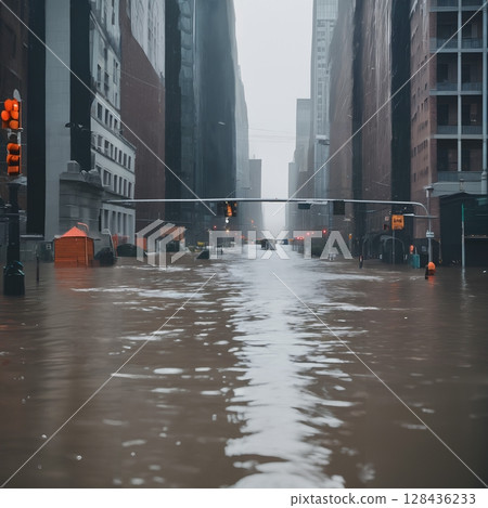 Urban Streets Suffering Severe Flood Urban Streets Suffering Severe Flood 128436233