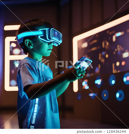 Futuristic Child in Virtual World 128436244
