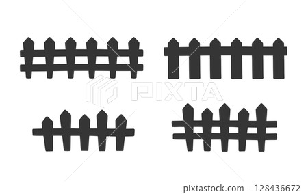 Wooden fence silhouette set 128436672