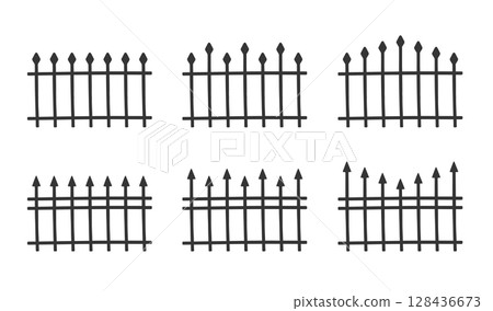 Simple fence monochrome illustration set 128436673